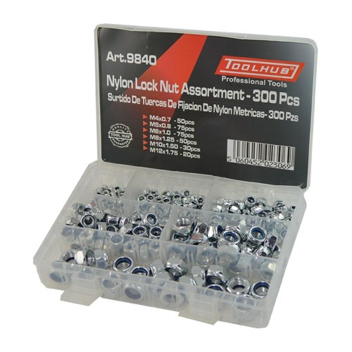 surtido tuercas autoblocantes nyloc toolhub 9840 metricas m3 m12 300 pzs