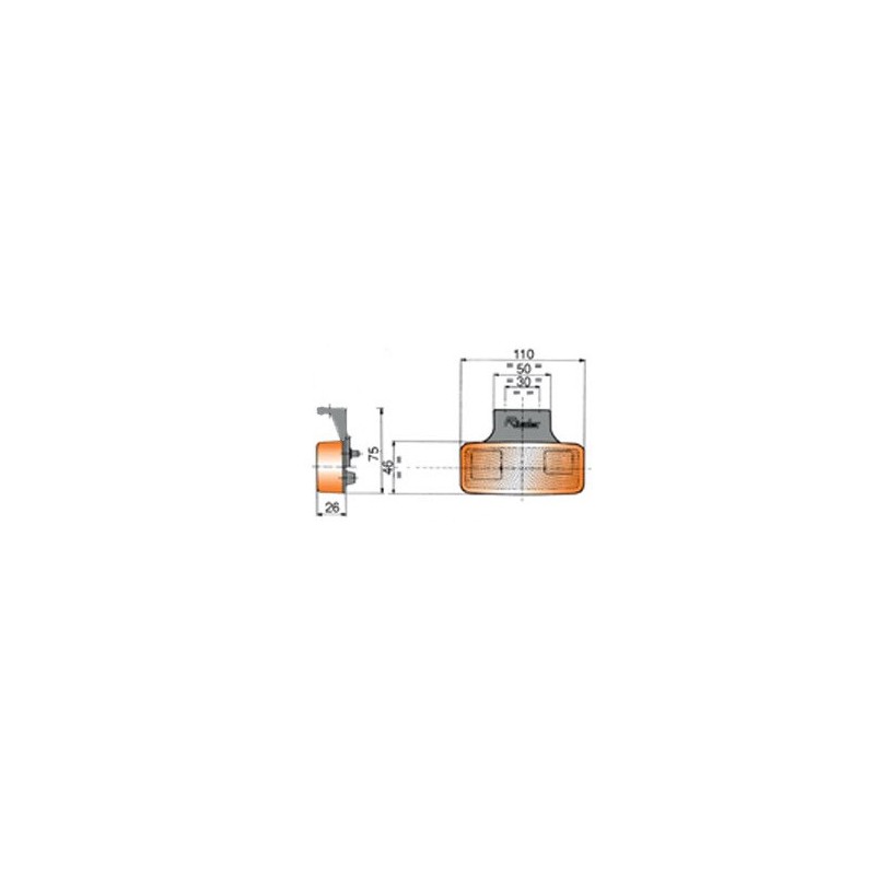 luz de posicion lateral rinder 17210 ambar con escuadra invertida y catadioptrico