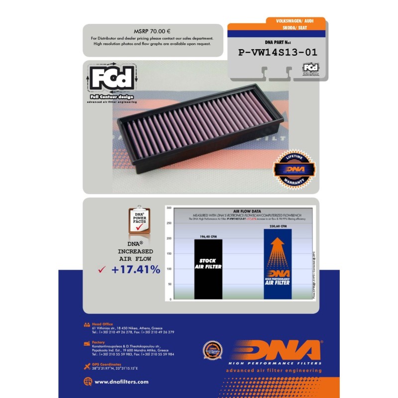 filtro de aire dna skoda laura 1 8l p vw14s13 01