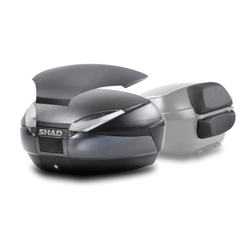 kit baul moto shad sh48 gris oscuro tapa carbono y respaldo d0b48306r