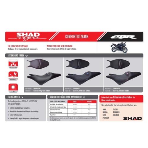 asiento confort shad para moto honda cbr 600f 2011 2012 shh0b6201