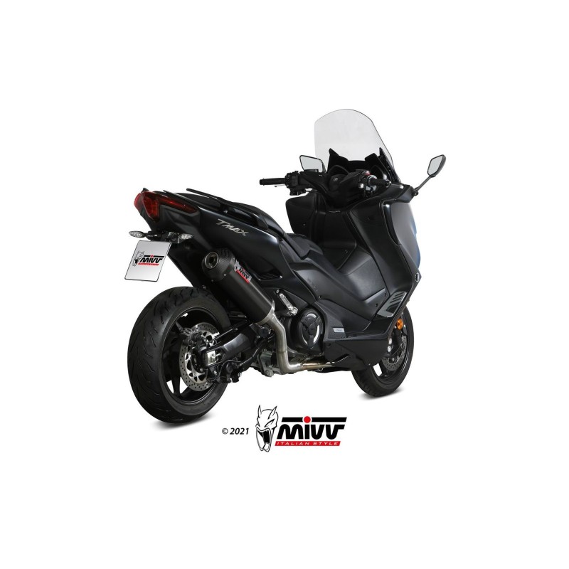 escape completo mivv 2x1 oval black tapa carbono yamaha t max 530 2017 19 560 2020 21